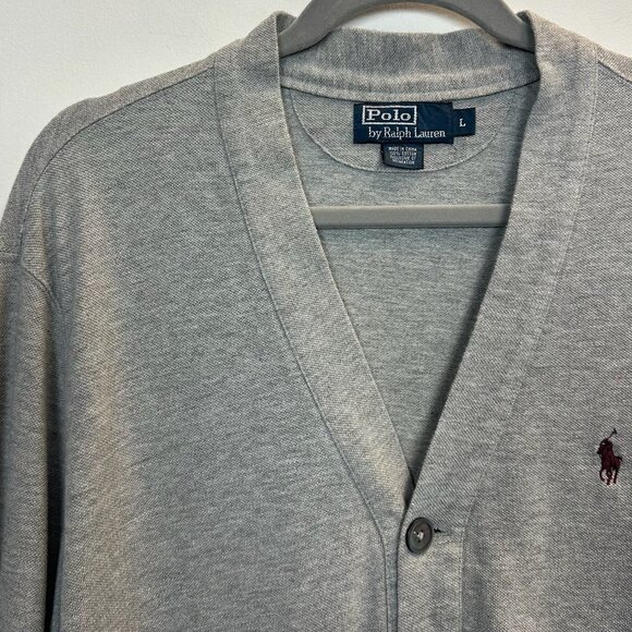 Vintage Polo PRL Ralph Lauren Grey V-Neck Lightweight Cardigan Sweater Large - Picture 1 of 13